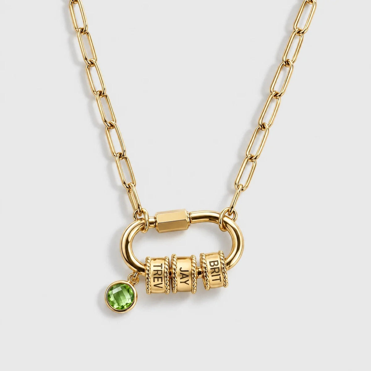 Carabiner Custom Name Birthstone Necklace - Gold | Monrich