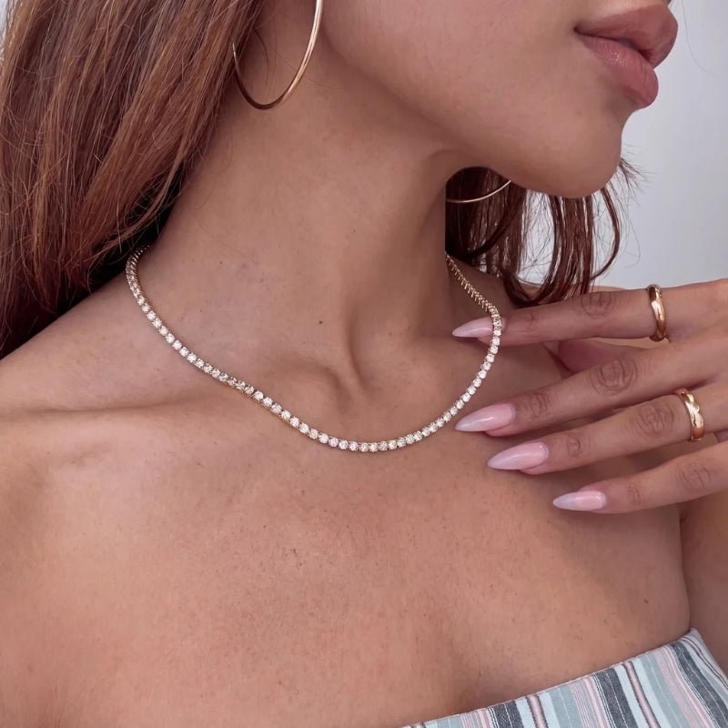 Crystal Choker Necklace - Gold Tennis | Monrich