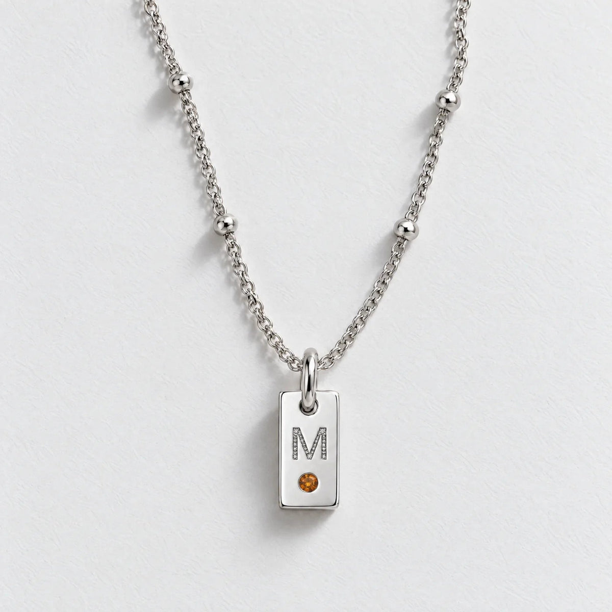 Mini Tag Initial Custom Birthstone Necklace | Monrich