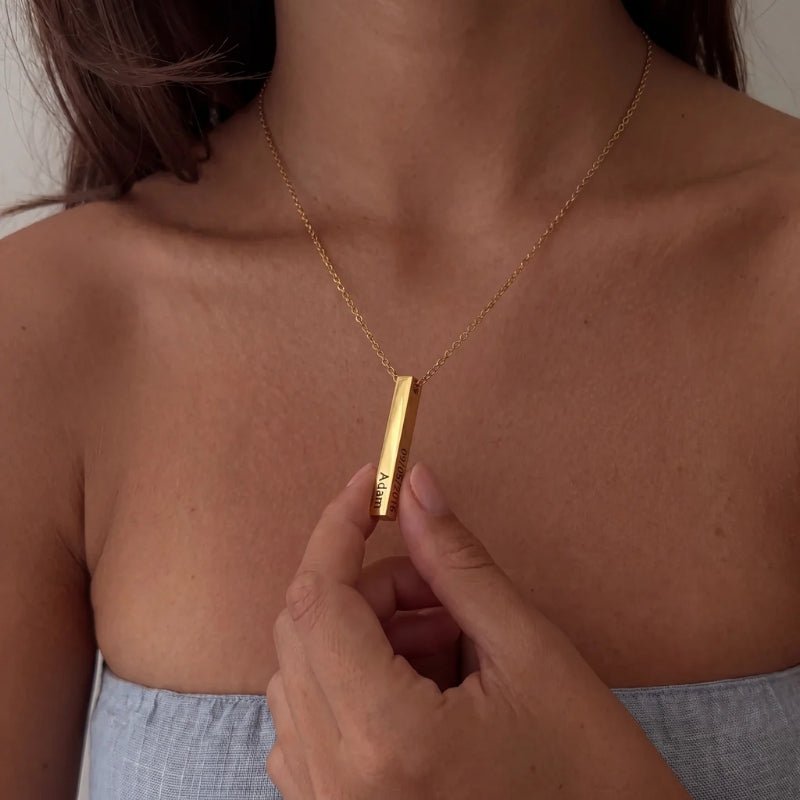 Multiple Name Necklace - 4 Sided Gold Bar | Monrich