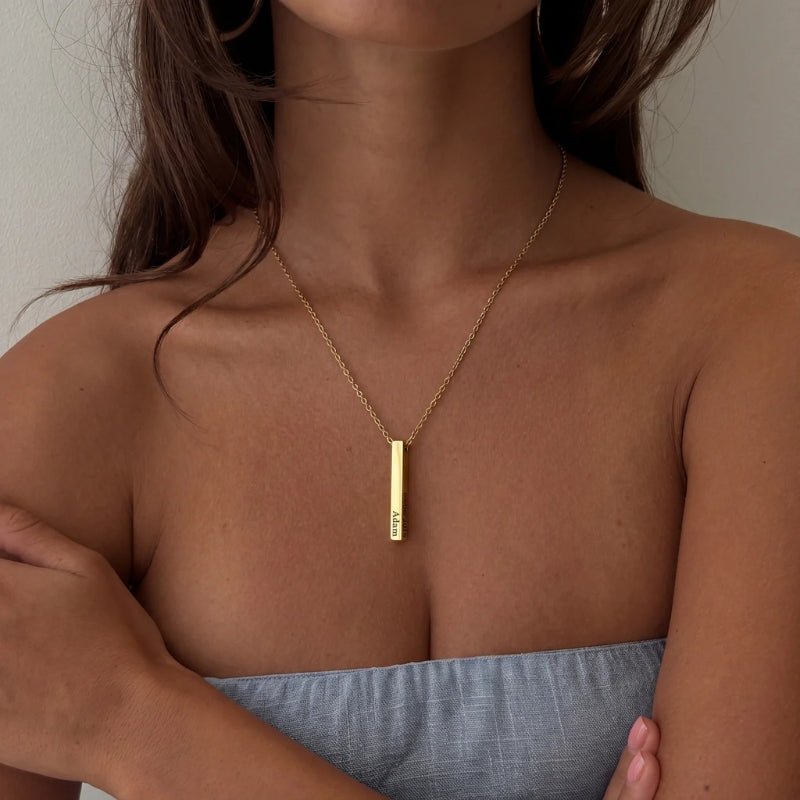 Multiple Name Necklace - 4 Sided Gold Bar | Monrich
