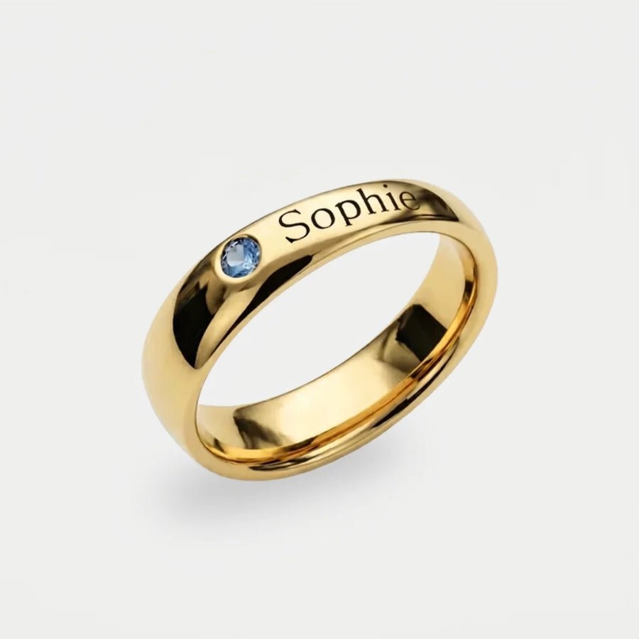 Personalised Name and Birthstone Ring in 18K gold or silver finish