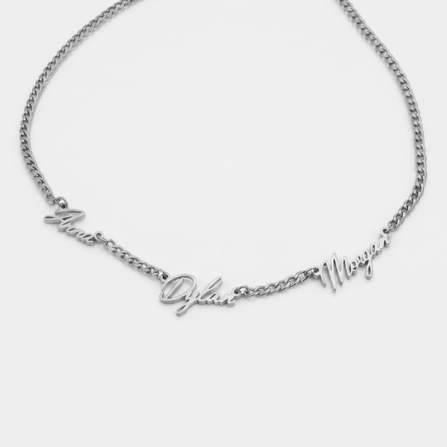 Personalized 3x Name Necklace close-up view