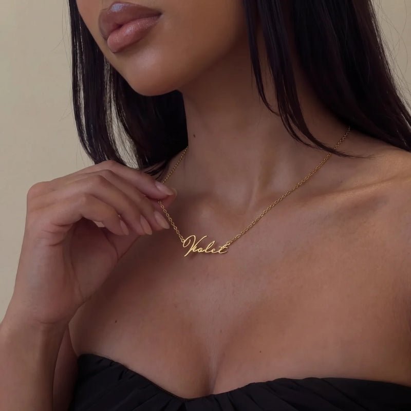 Signature Name Necklace - Dainty Gold Handwritten | Monrich