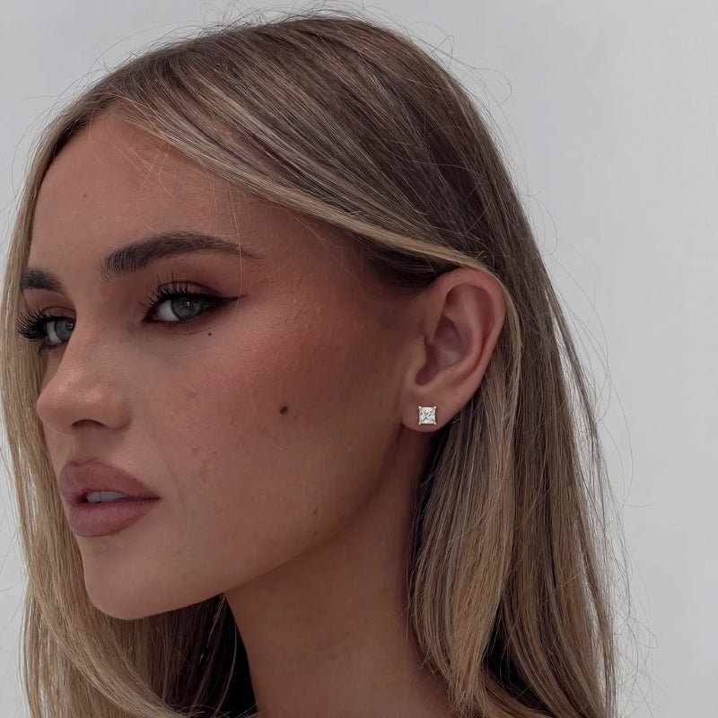Stud Earrings - Square Princess CZ | Monrich