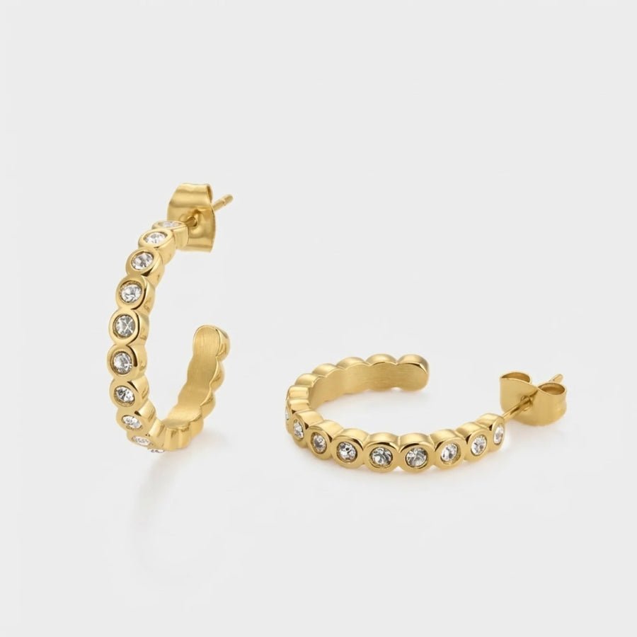 Bezel Tennis Hoops in 18K gold or silver finish
