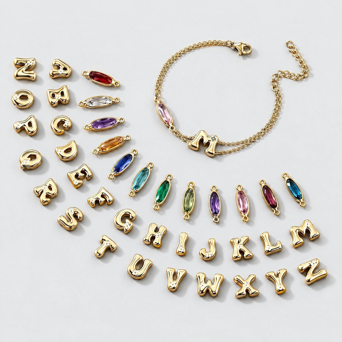 Bubble Initial Custom Birthstone Bracelet - Gold | Monrich