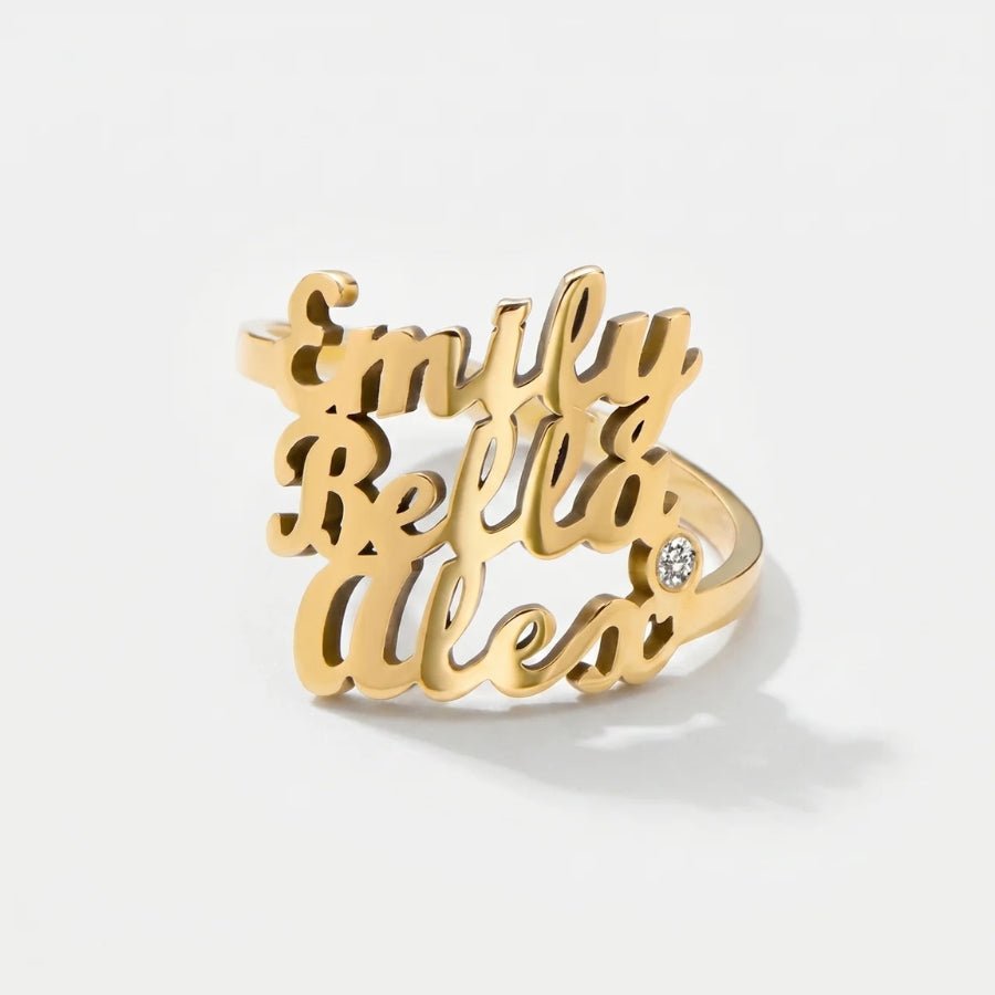 Custom Three Names Ring in 18K gold or silver finish
