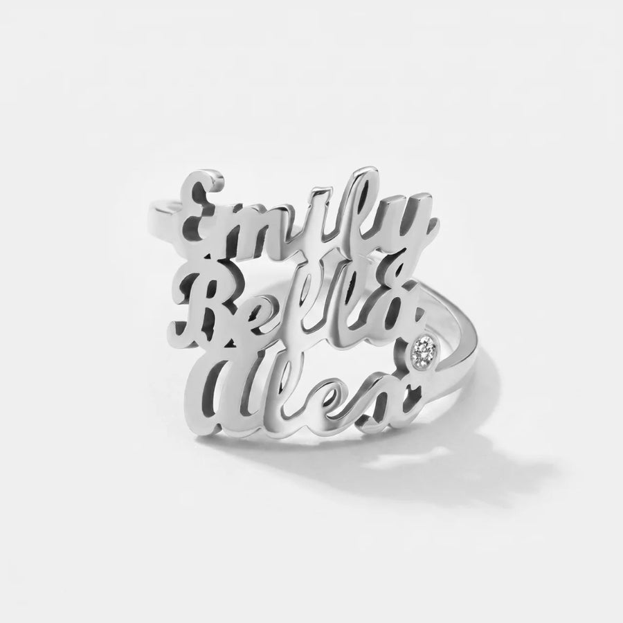 Custom Three Names Ring close-up view