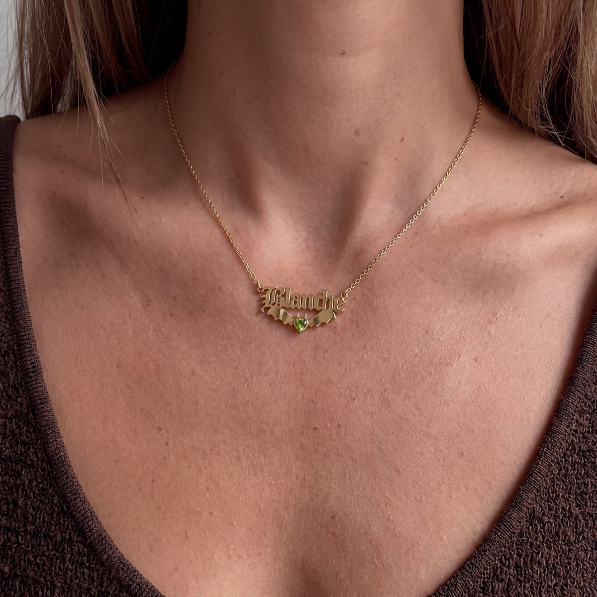 Gothic Nameplate Custom Birthstone Necklace | Monrich