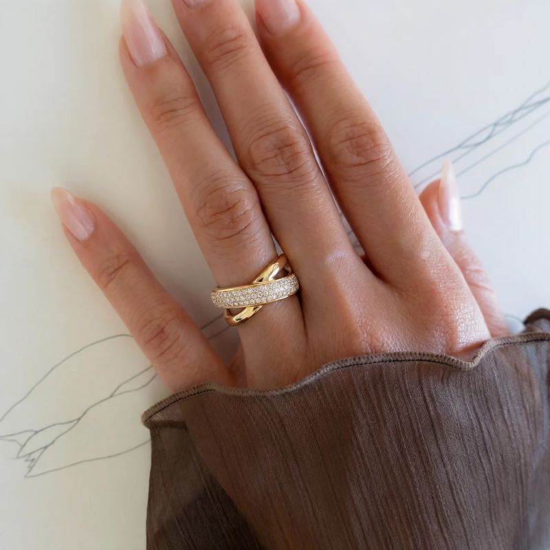 Half Pavé Dome Cocktail Ring close-up view