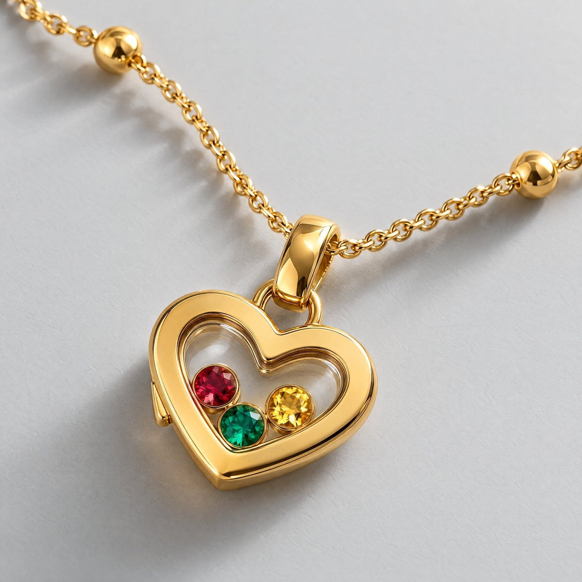 Heart Floating Birthstone Custom Locket Necklace | Monrich
