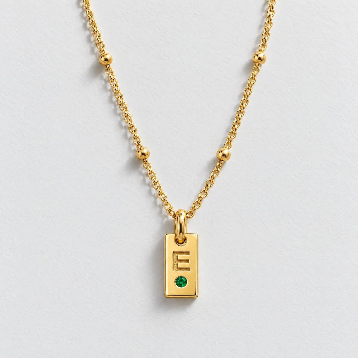 Mini Tag Initial Custom Birthstone Necklace - Gold | Monrich