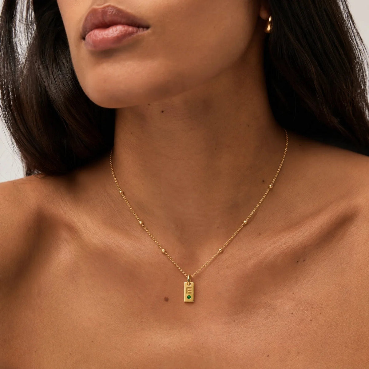 Mini Tag Initial Custom Birthstone Necklace | Monrich