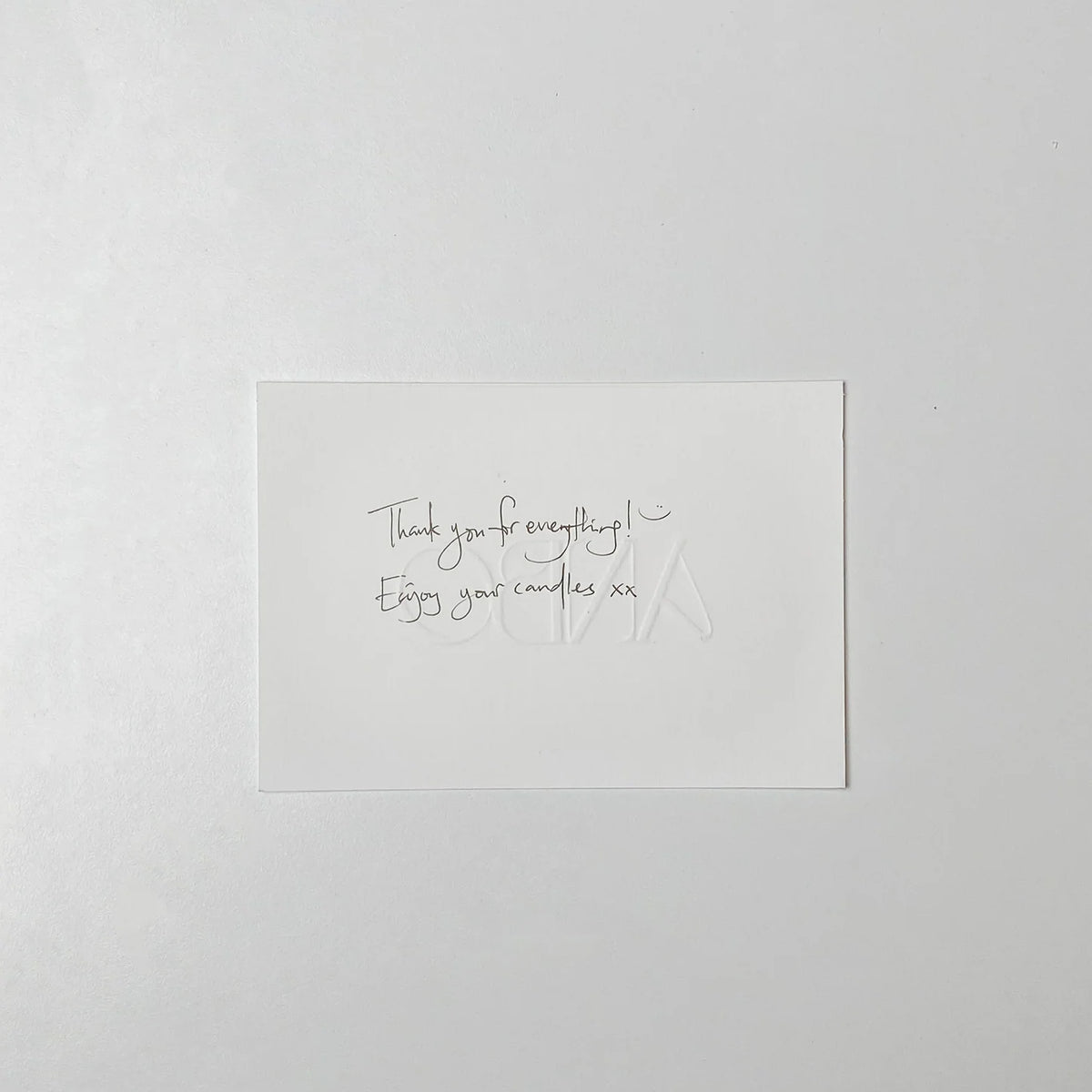 Message card insert, handwritten note on a folded card