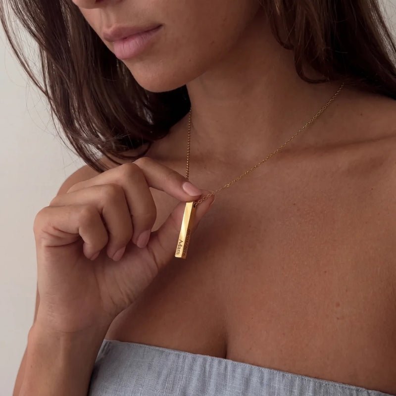 Multiple Name Necklace - 4 Sided Gold Bar | Monrich