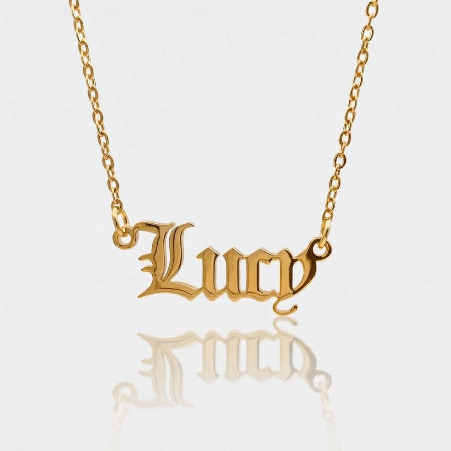 Old English Name Plate Necklace in 18K gold or silver finish
