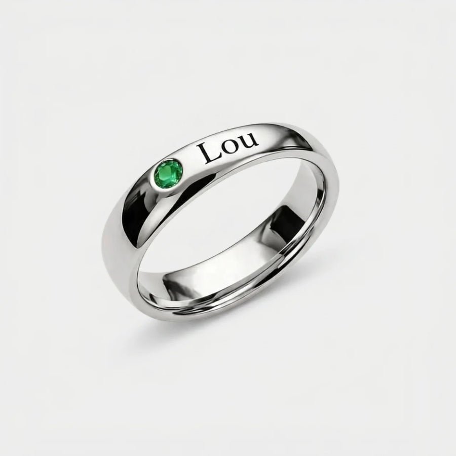 Personalised Name and Birthstone Ring full angle view