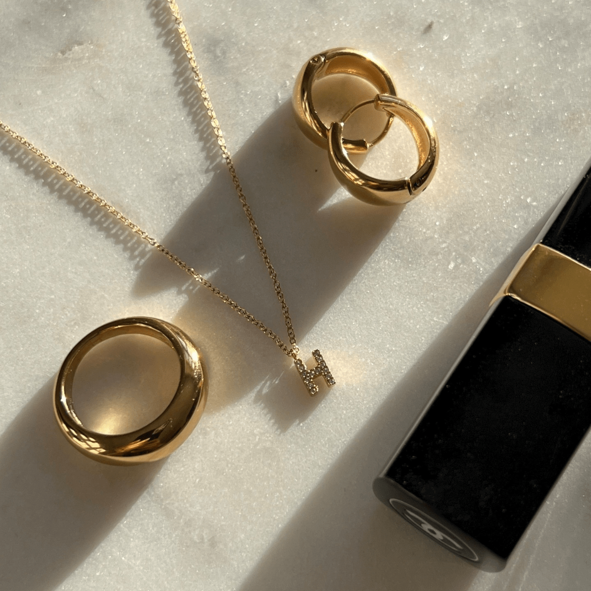Petite Stone Letter Necklace zirconia macro detail
