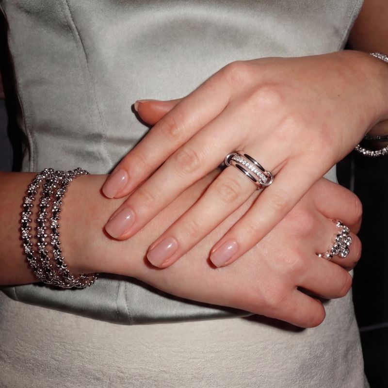 Triple Row Polished & Iced Mix Ring texture close-up
